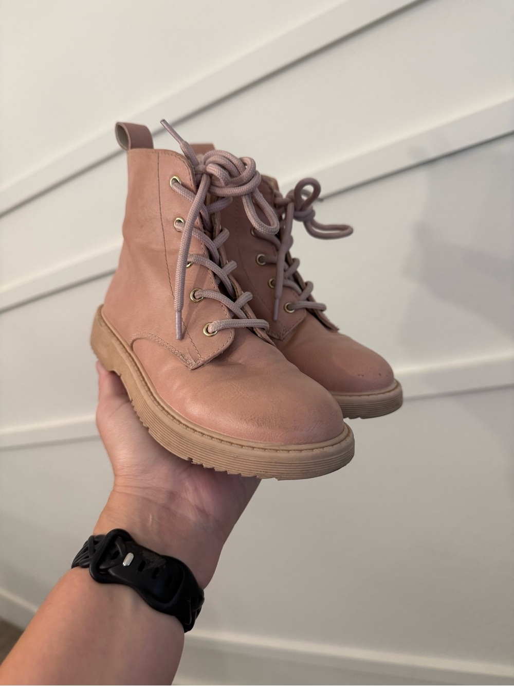 Tucker + Tate Girls Blush Pink Lace-Up Combat Boots